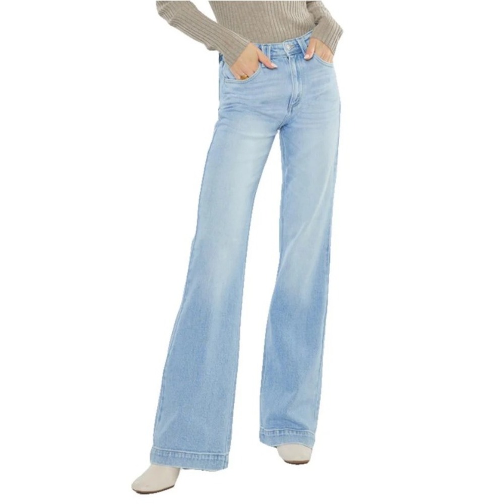 Kancan Juliany High Rise Wide Flare Jeans Light Blue Womens Size‎ 30 Denim NEW